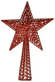 Csillag karácsonyfa csúcsdísz, gravírozott, 37 cm, piros