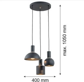 ARGON 1472 SINES Modern Led Függesztett Lámpa Fekete, Sárgaréz E27 IP20