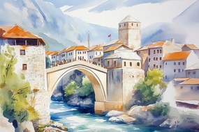 Vászonkép Canvas Balkán Bosznia Mostar Város Híd Turizmus 60x40