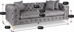 Sofa SORRENTO 3S Trzyosobowa Szara Welurowa