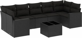 vidaXL 8 részes fekete polyrattan kerti ülőgarnitúra párnákkal