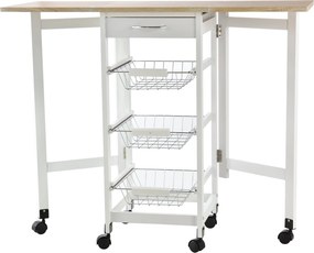 HOMCOM Összecsukható Konyhai Kocsi Szolgáltató Trolley 6 Kerekével 1 Fiókkal és 3 Fémből Készült Kosárral Multifunkcionális Szolgáltató Kocsi Tárolásh