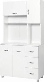 HOMCOM Modern Konyhai Kamra Konyhaszekrény 3 Fiókkal, 4 Ajtóval és Állítható Polcokkal - Segédbútor Étkezőhöz és Nappaliba 100x39.5x183.5 cm Fehér | A
