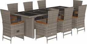 vidaXL 9 részes szürke polyrattan kerti étkezőgarnitúra párnával