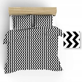 Ágyneműhuzat 150x200 fehér cikk-cakk fekete 1 párnahuzat 50x60