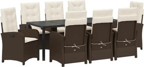 vidaXL Kert étkező szett párnával 9 pcs Barna polirattan