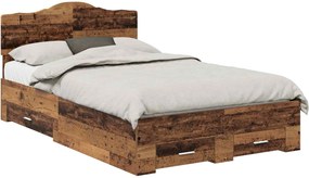 vidaXL Ágykeret fejtámlával fiókkal Öreg fa 120 x 190 cm Faanyag