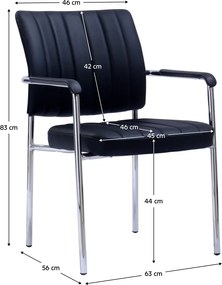 Tárgyalószék, fekete ekobőr/króm, FLORIN