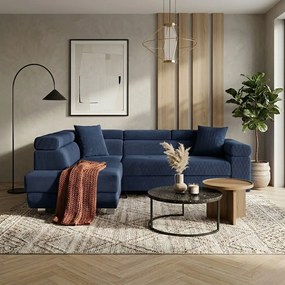 Bal oldali, ággyá alakítható sarokkanapé hullámrugókkal TORRE Sötétkék