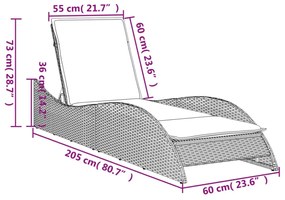 szürke polyrattan napozóágy párnával 60x205x73 cm