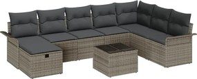 vidaXL Kerti Kanapé Szett párnával tárolóval 9 pcs Szürke polirattan