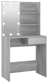 szürke sonoma színű LED-es fésülködőasztal 74,5 x 40 x 141 cm