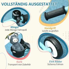 AIYAPLAY tricikli 2-5 éves gyermekeknek, állítható magasságú ülés, csengő, kerékpárkosár, fém váz, vízkék