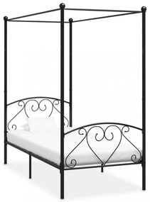 fekete fém baldachinos ágykeret 90 x 200 cm