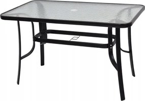 Kerti asztal téglalap alakú fekete 120x70 cm acél edzett üveg