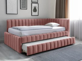COMFINO VELVET kárpitozott ágy kihúzható vendégággyal, 120 x 200 cm, rózsaszín