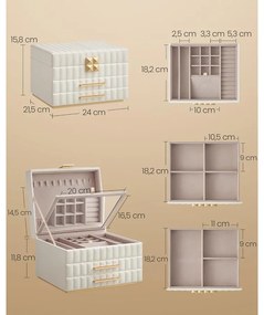 3 szintes ékszerdoboz tükörrel, ékszertartó 2 fiókkal, felhőfehér
