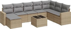 vidaXL 9 részes bézs polyrattan kerti ülőgarnitúra párnákkal