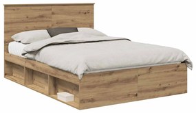 vidaXL Ágykeret fejtámlával Művészi tölgy 150 x 200 cm Tömör fenyőfa