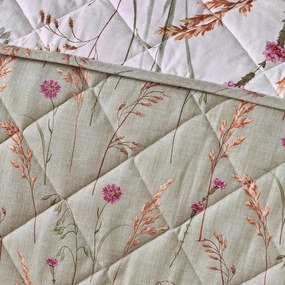 Zöld-bézs pamut steppelt ágytakaró 200x220 cm Grasmere Floral – Catherine Lansfield