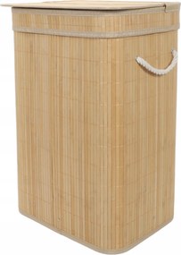 Bambusz Szennyestartó Kosár Bézs, Zárható, Szabadon Álló, Fogantyúval 80 L