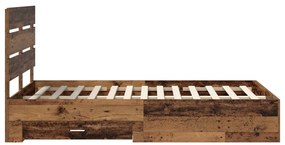 vidaXL Ágykeret fiókkal fejtámlával Öreg fa 120 x 200 cm Faanyag