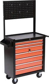 HOMCOM Szerszámtároló Kocsi Szerszámosládával 61,5 x 33 x 76 cm Fekete és Narancs | Aosom