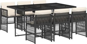 vidaXL 7 részes fekete polyrattan kerti étkezőgarnitúra párnával