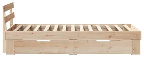Ágykeret fejtámlával fiókkal Barna 90 x 190 cm Tömör fenyőfa