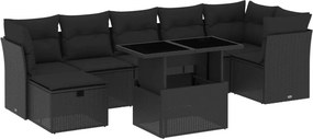 vidaXL 8 részes fekete polyrattan kerti ülőgarnitúra párnákkal
