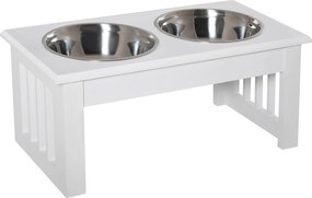 PawHut Emelt Etető Kutyáknak Állvánnyal és 2 Kivehető Rozsdamentes Acél Tálval, Kutyatápláló 44x24x15 cm Fehér | Aosom