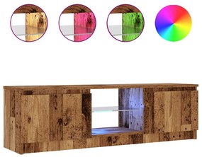 antik fa színű szerelt fa TV-szekrény LED-ekkel 120x30x36 cm