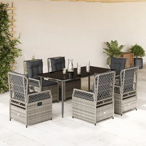 7 részes szürke polyrattan kerti étkezőgarnitúra párnával