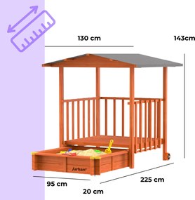 SUNNY verandás homokozó, 130x130x143cm, barna/szürke Jurhan
