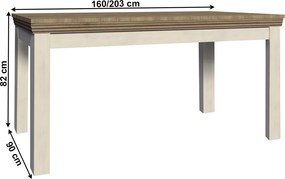 Étkezőasztal, széthúzható, északi lucfenyő / vad tölgyfa, 160-203x90 cm, ROYAL ST
