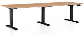 OfficeTech Long állítható magasságú asztal, 240 x 80 cm, fekete alap, bükkfa