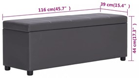 szürke műbőr pad tárolórekesszel 116 cm