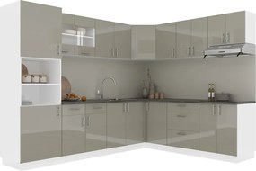 Karo V36 sarok konyhabútor 28 mm-es Thermo munkalappal, Fényes szürke / Fehér, MDF, 280 x 220 cm