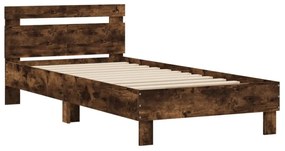 füstös tölgyszínű szerelt fa ágykeret fejtámlával 100 x 200 cm