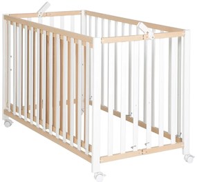 Fehér-natúr színű összecsukható gurulós babaágy 60x120 cm Fold up – Roba