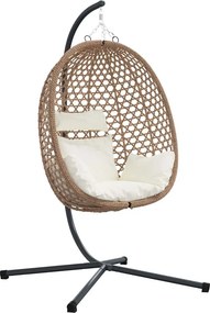 vidaXL Függő tojás szék Világos krémszín 104 x 100 x 191 cm polirattan
