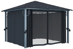 antracitszürke alumíniumpavilon függönnyel 300 x 300 cm