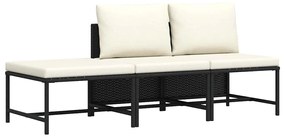 vidaXL 3 részes fekete polyrattan kerti ülőgarnitúra párnával