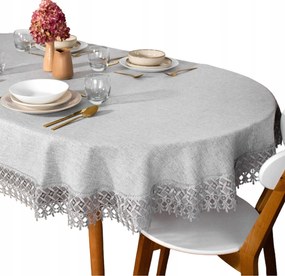 Szürke abrosz Ovális asztalra sima gipiurával 140x200 Ovális csipke utánzat
