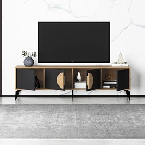 Fekete-natúr színű TV-állvány tölgyfa dekorral 180x51 cm Vae – Marckeric
