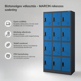 BHP szociális szekrényke rekeszekkel, antracit-kék, 900x1850x400 mm: MARCIN