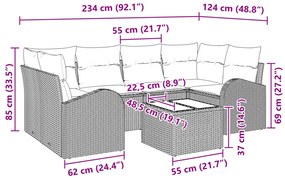 7 Darabos Kert Kanapé Szett Párnákkal Bézs Poli Rattan