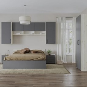 Malmo V17 hálószoba szett 160 x 200 cm-es ággyal, Fehér tölgy / Antracit