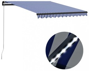 kék és fehér kézzel kihúzható LED-es napellenző 300 x 250 cm