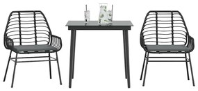 vidaXL 3 részes fekete polyrattan üveg kerti étkezőgarnitúra párnákkal